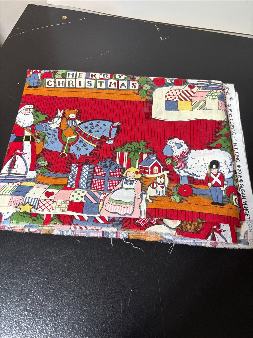 💐3/$15 Susan Winget Vintage Red 'Merry Christmas' Holiday Fabric Panel